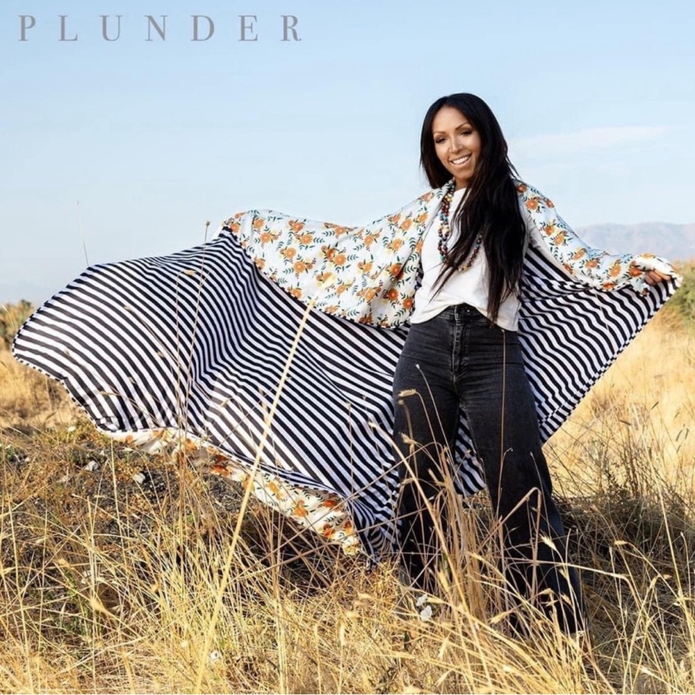 Plunder Floral & Navy Striped Throw - Plunder